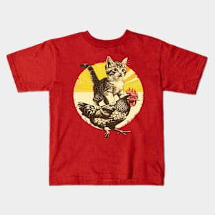 Funny Cat Riding a Chicken Kids T-Shirt